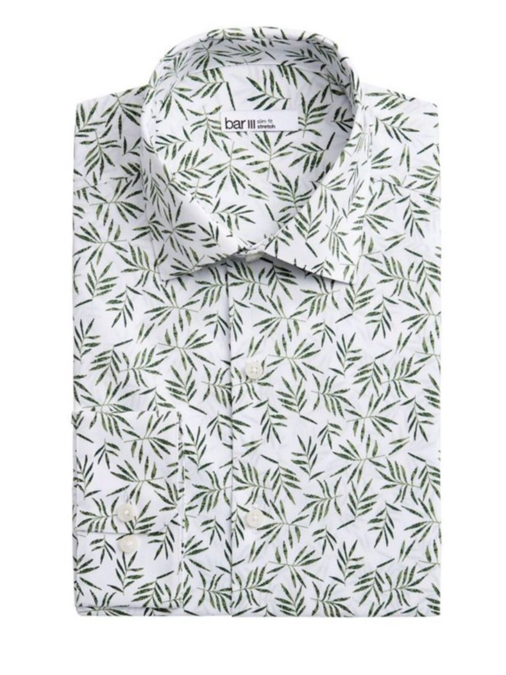 Bar III Men’s XL Palm Fronds Organic Cotton Dress Shirt White Green